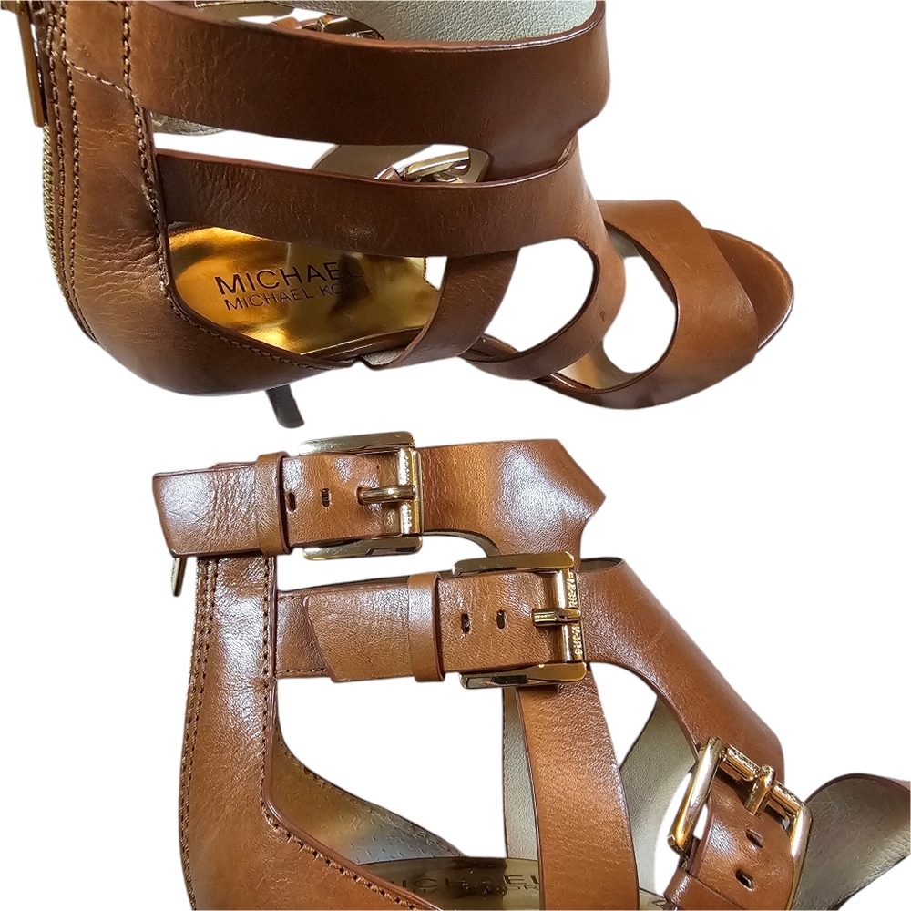 MICHAEL KORS Women's Brown Leather  Strappy Heeled Sandals - US Size 8.5 M - EUC - Picture 13 of 15